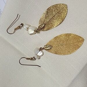 Encased Forever Gold Enamel 3" Dangle Elm Leaf Earrings